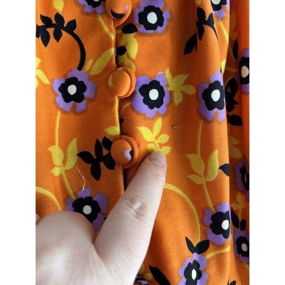 Vintage Roger Milot For Fred Perlberg Retro Dress Orange Purple Black Floral S/M - Picture 3 of 16